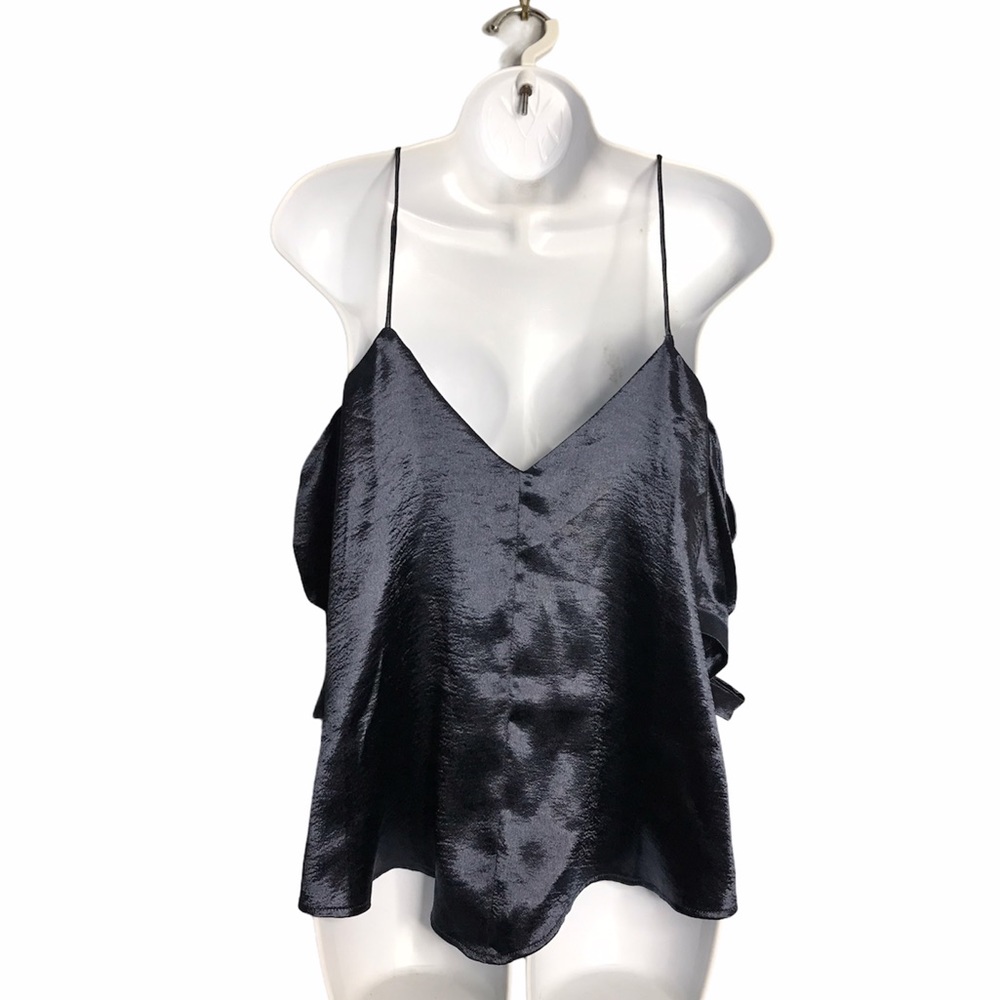 Urban Outfitters | Blue Satin Cold Shoulder Blouse • - Picture 7 of 9